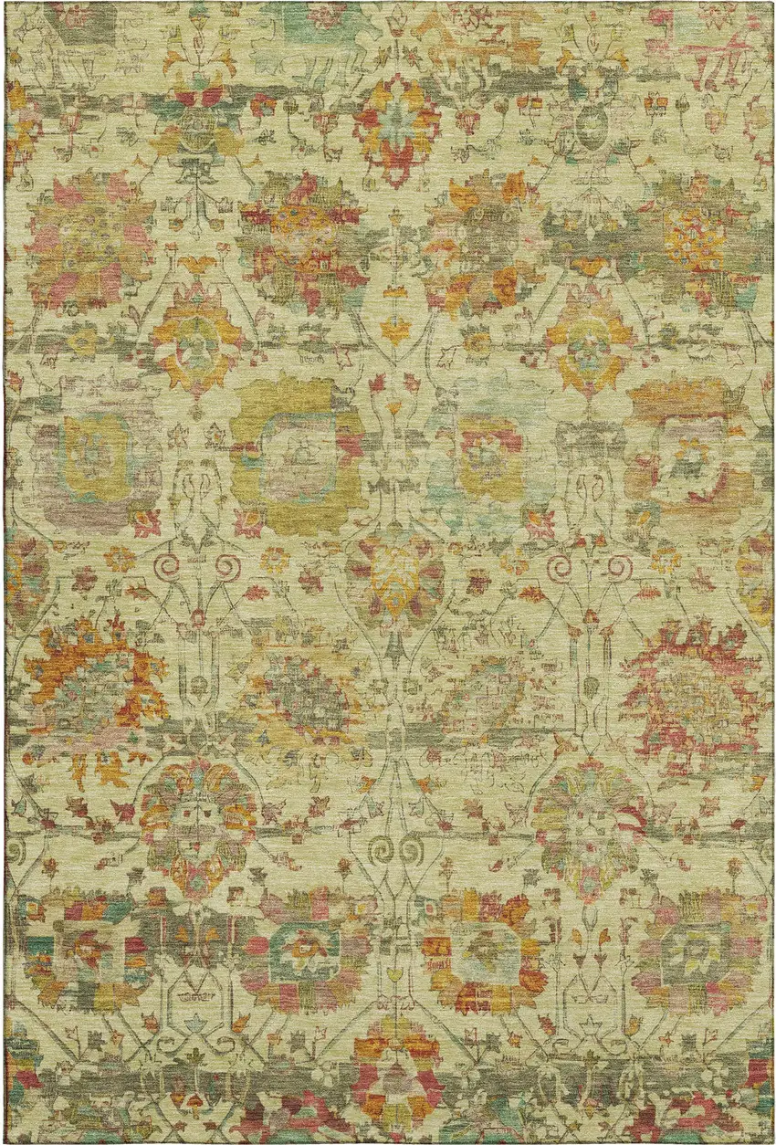 Gold Wheat And Green Oriental Washable Area Rug With UV Protection Photo 1