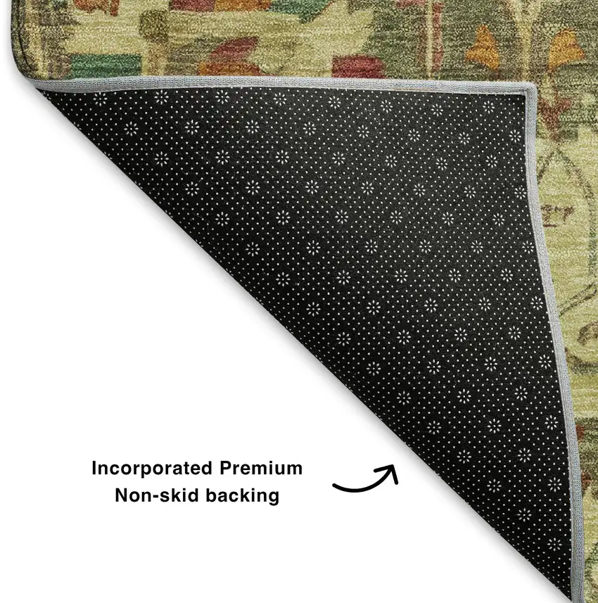 Gold Wheat And Green Oriental Washable Area Rug With UV Protection Photo 6