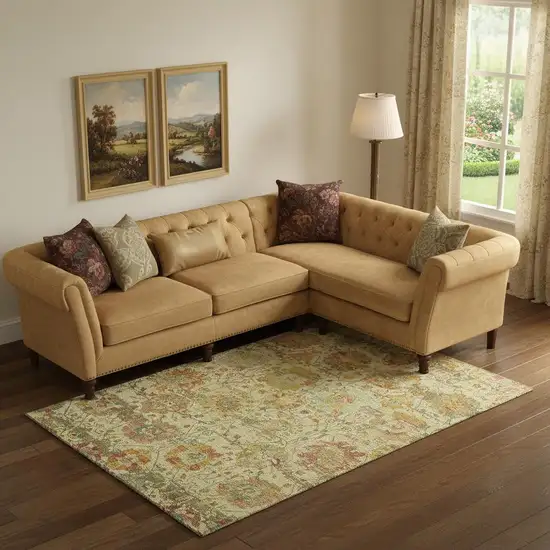 Gold Wheat And Green Oriental Washable Area Rug With UV Protection Photo 2