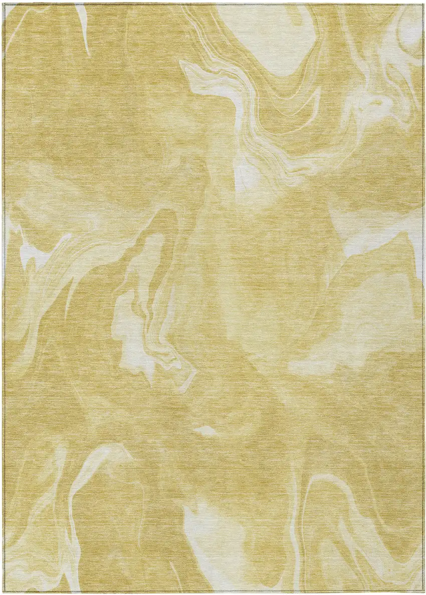Gold Wheat And Ivory Abstract Washable Indoor Outdoor Area Rug Photo 2
