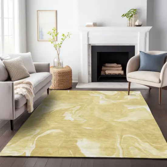 Gold Wheat And Ivory Abstract Washable Indoor Outdoor Area Rug Photo 9