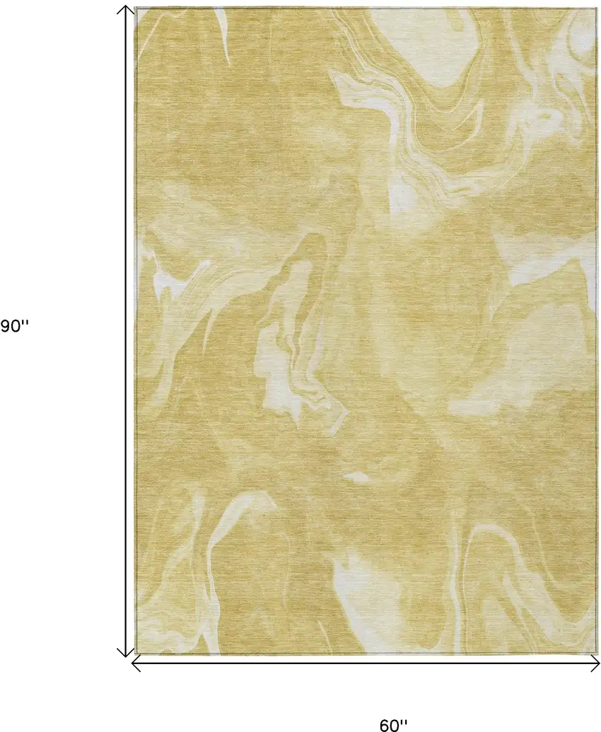 Gold Wheat And Ivory Abstract Washable Indoor Outdoor Area Rug Photo 3
