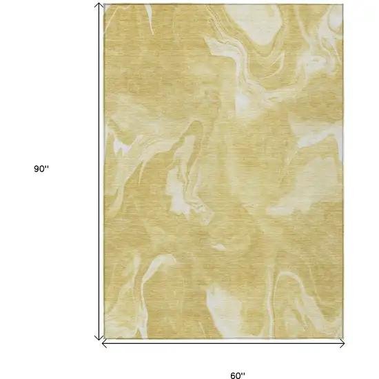 Gold Wheat And Ivory Abstract Washable Indoor Outdoor Area Rug Photo 3
