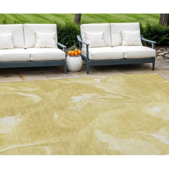 Gold Wheat And Ivory Abstract Washable Indoor Outdoor Area Rug Photo 1