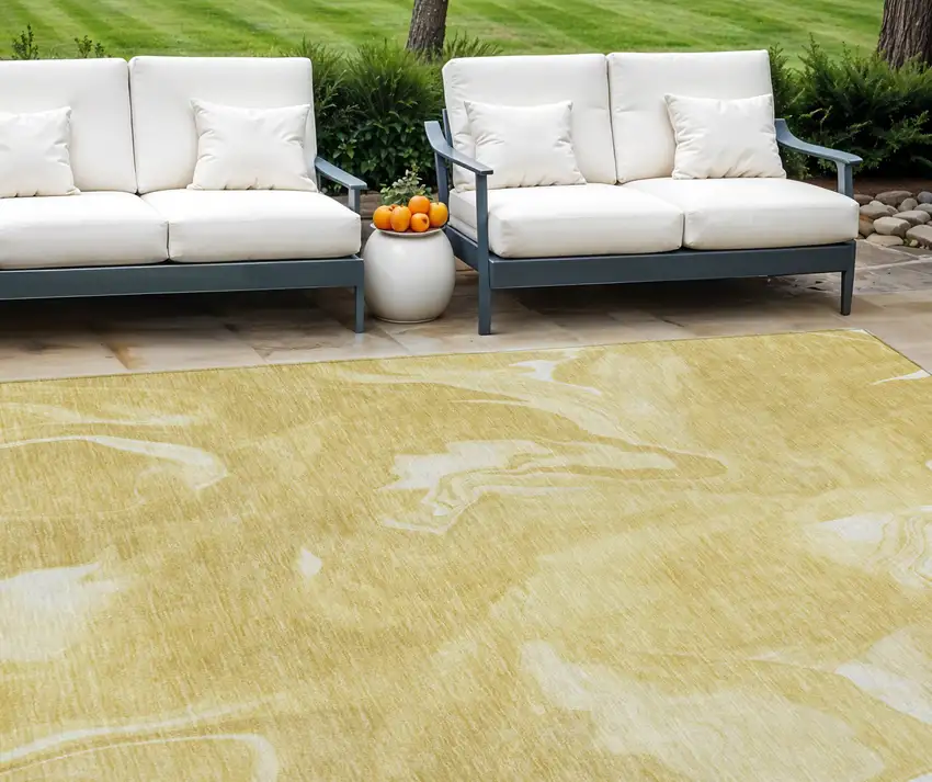 Gold Wheat And Ivory Abstract Washable Indoor Outdoor Area Rug Photo 1