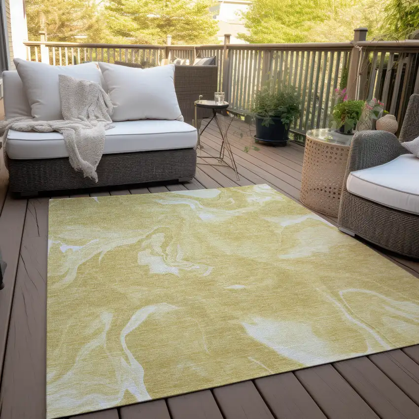 Gold Wheat And Ivory Abstract Washable Indoor Outdoor Area Rug Photo 8