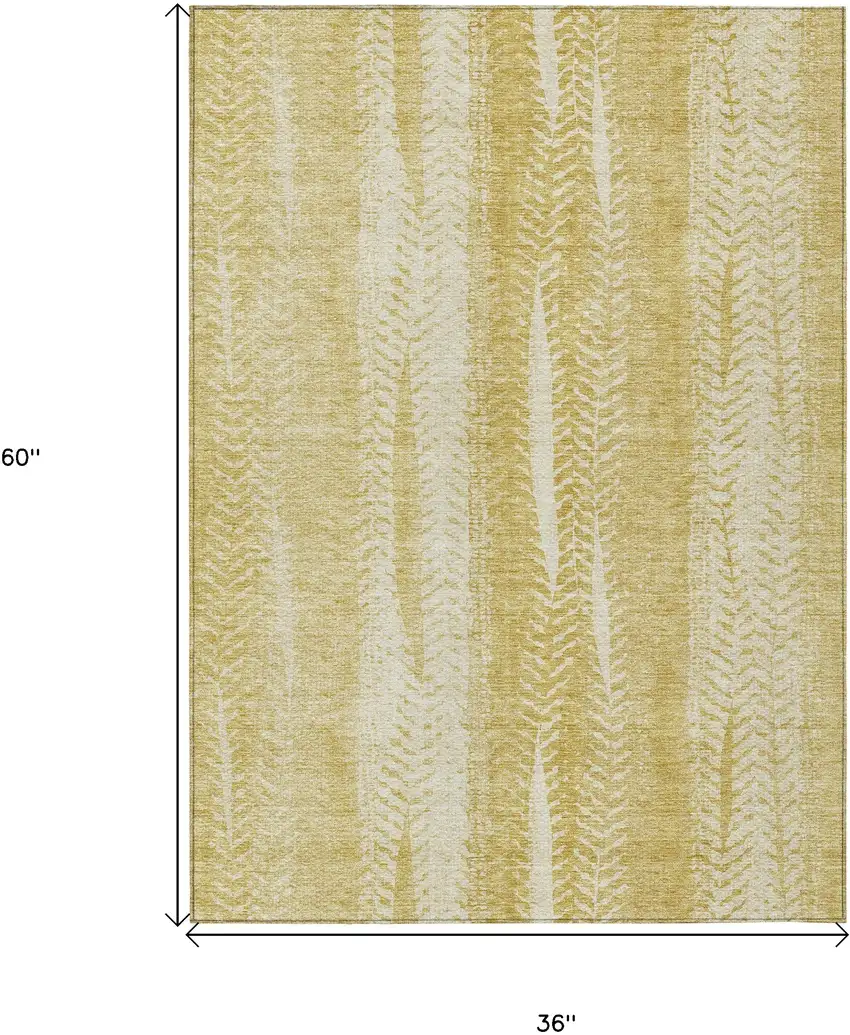 Gold Wheat And Ivory Botanical Leaves Washable Indoor Outdoor Area Rug Photo 3