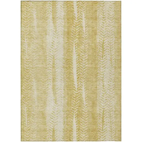 Gold Wheat And Ivory Botanical Leaves Washable Indoor Outdoor Area Rug Photo 2