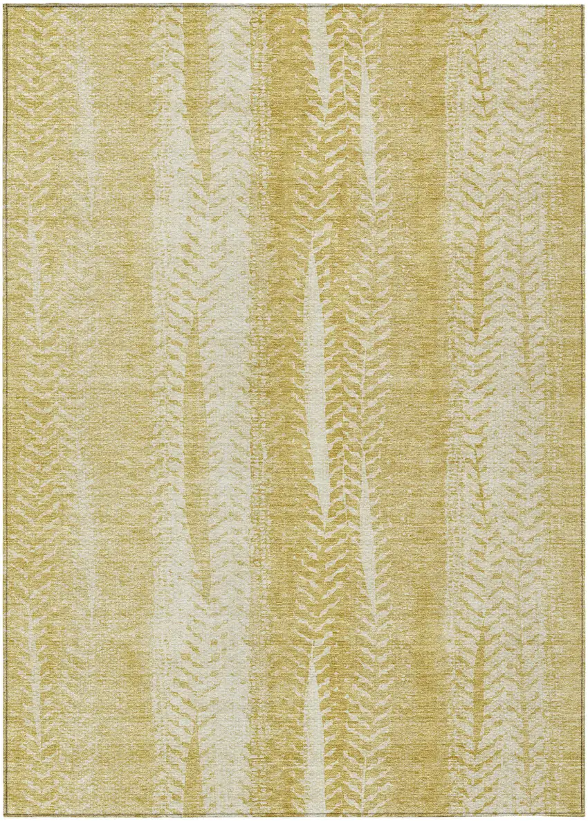 Gold Wheat And Ivory Botanical Leaves Washable Indoor Outdoor Area Rug Photo 2