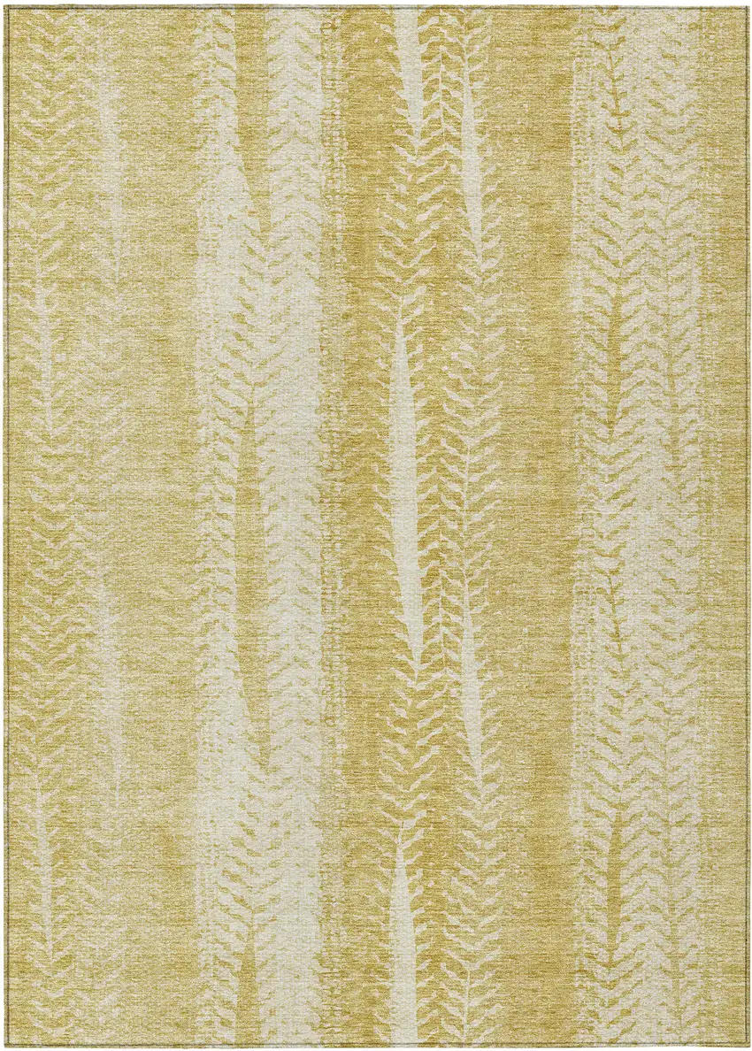 Gold Wheat And Ivory Botanical Leaves Washable Indoor Outdoor Area Rug Photo 2