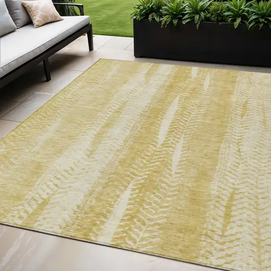 Gold Wheat And Ivory Botanical Leaves Washable Indoor Outdoor Area Rug Photo 1