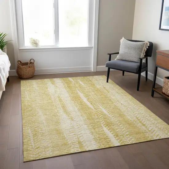 Gold Wheat And Ivory Botanical Leaves Washable Indoor Outdoor Area Rug Photo 9