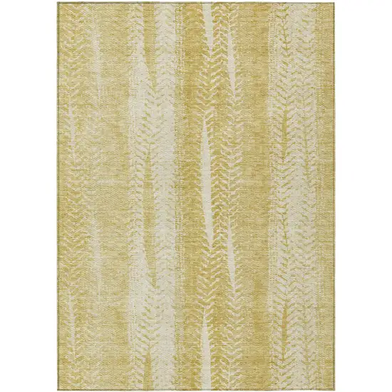 Gold Wheat And Ivory Botanical Leaves Washable Indoor Outdoor Area Rug Photo 2