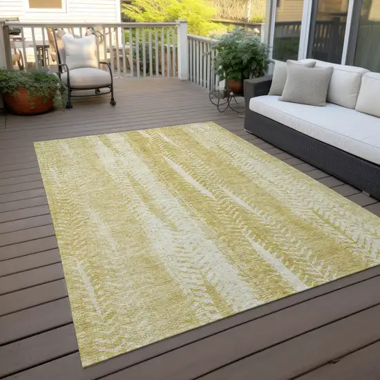 Gold Wheat And Ivory Botanical Leaves Washable Indoor Outdoor Area Rug Photo 8