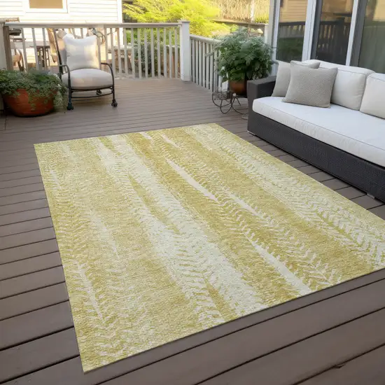 Gold Wheat And Ivory Botanical Leaves Washable Indoor Outdoor Area Rug Photo 8