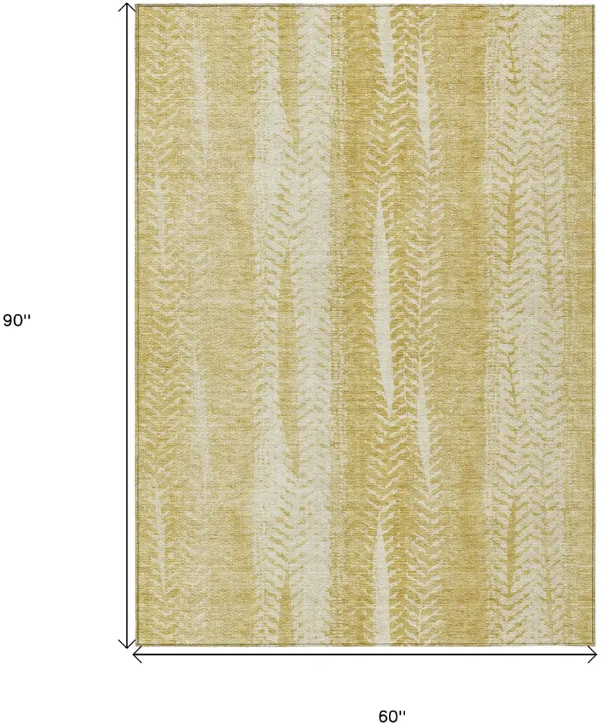 Gold Wheat And Ivory Botanical Leaves Washable Indoor Outdoor Area Rug Photo 3