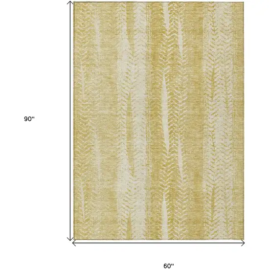 Gold Wheat And Ivory Botanical Leaves Washable Indoor Outdoor Area Rug Photo 3