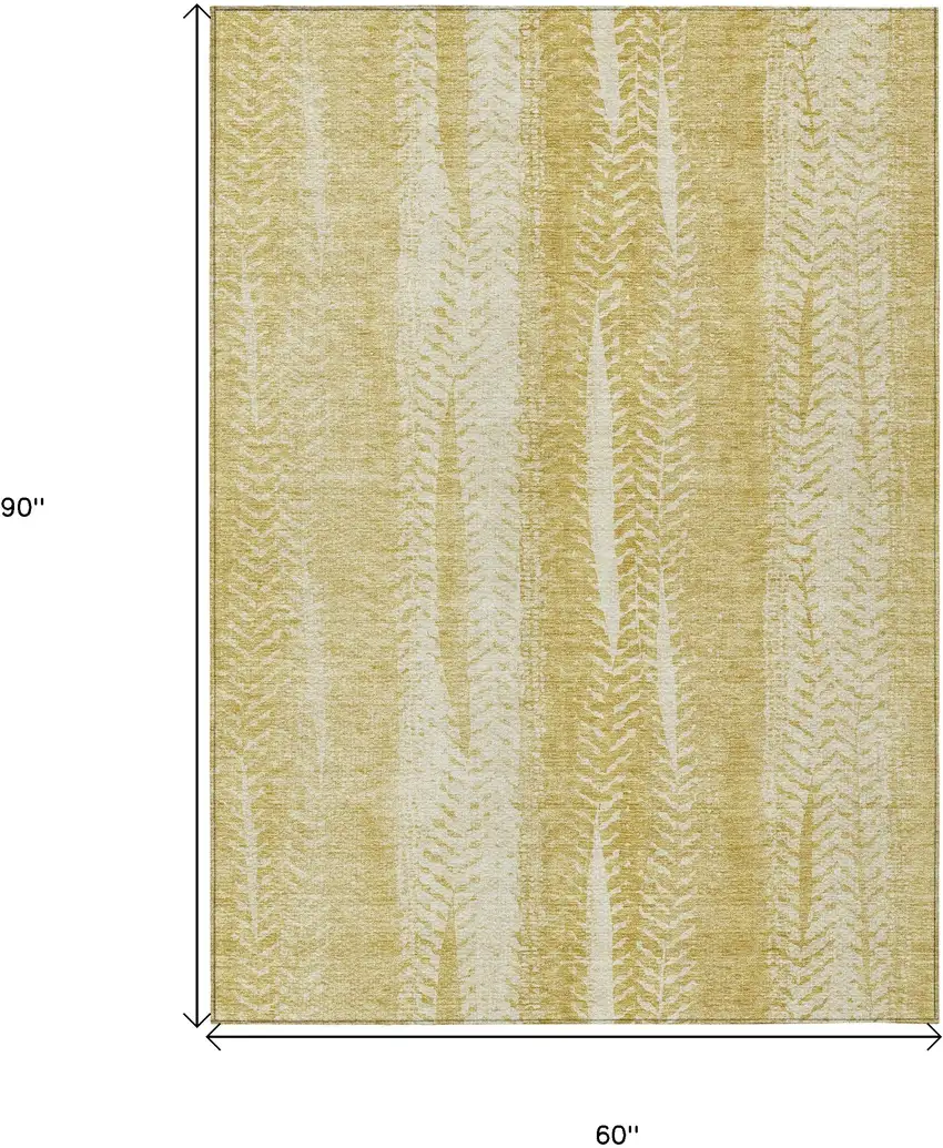 Gold Wheat And Ivory Botanical Leaves Washable Indoor Outdoor Area Rug Photo 3