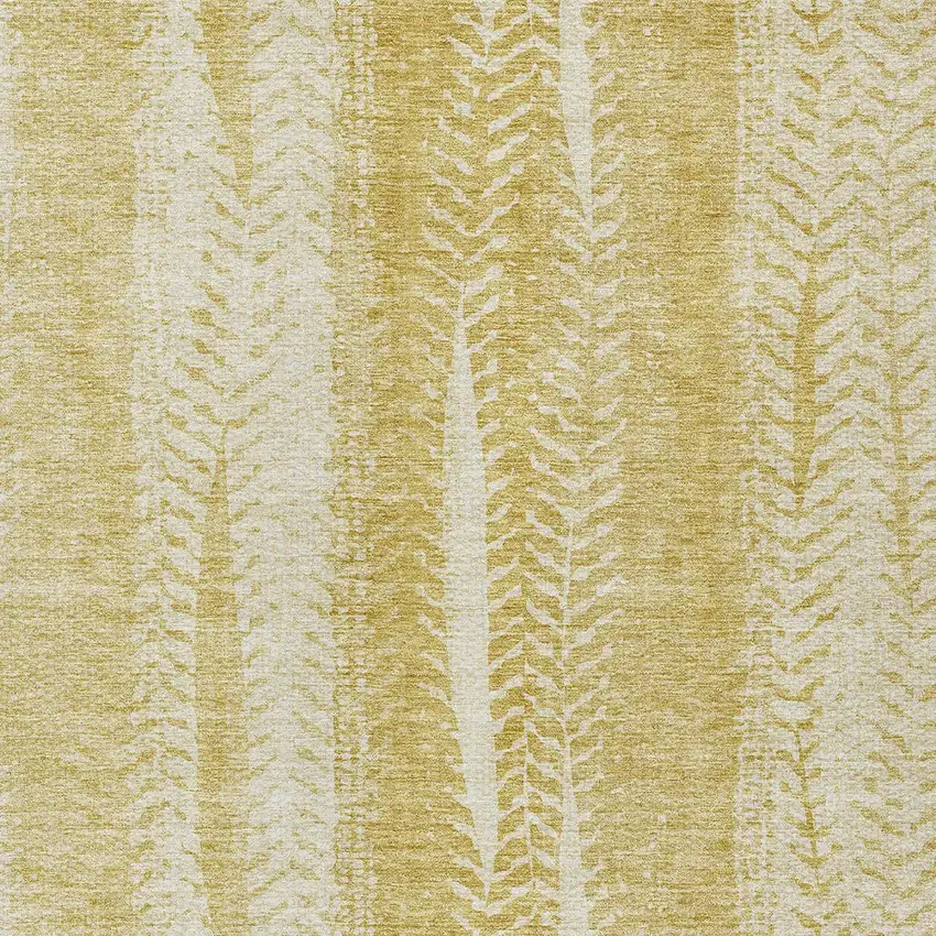 Gold Wheat And Ivory Botanical Leaves Washable Indoor Outdoor Area Rug Photo 6