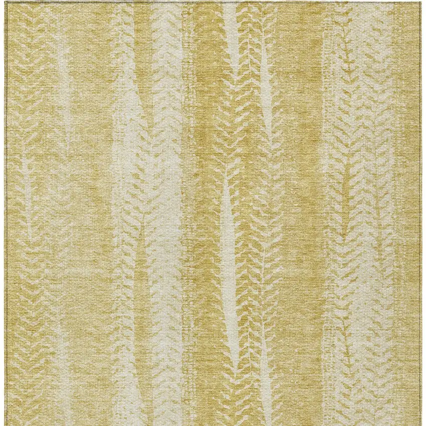 Gold Wheat And Ivory Botanical Leaves Washable Indoor Outdoor Area Rug Photo 7