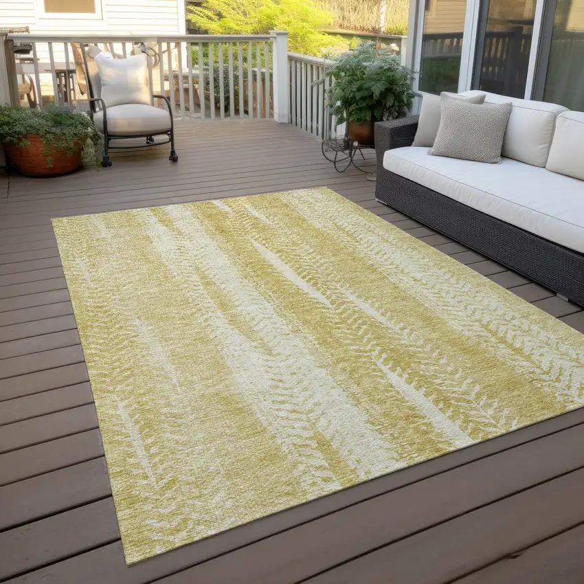 Gold Wheat And Ivory Botanical Leaves Washable Indoor Outdoor Area Rug Photo 8
