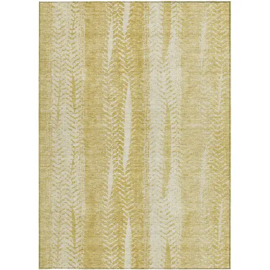 Gold Wheat And Ivory Botanical Leaves Washable Indoor Outdoor Area Rug Photo 7