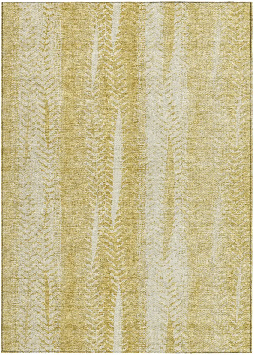 Gold Wheat And Ivory Botanical Leaves Washable Indoor Outdoor Area Rug Photo 6
