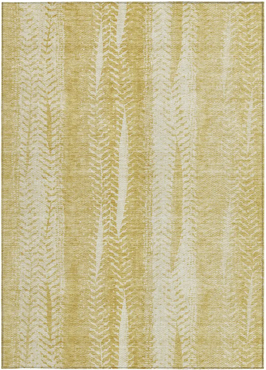 Gold Wheat And Ivory Botanical Leaves Washable Indoor Outdoor Area Rug Photo 6