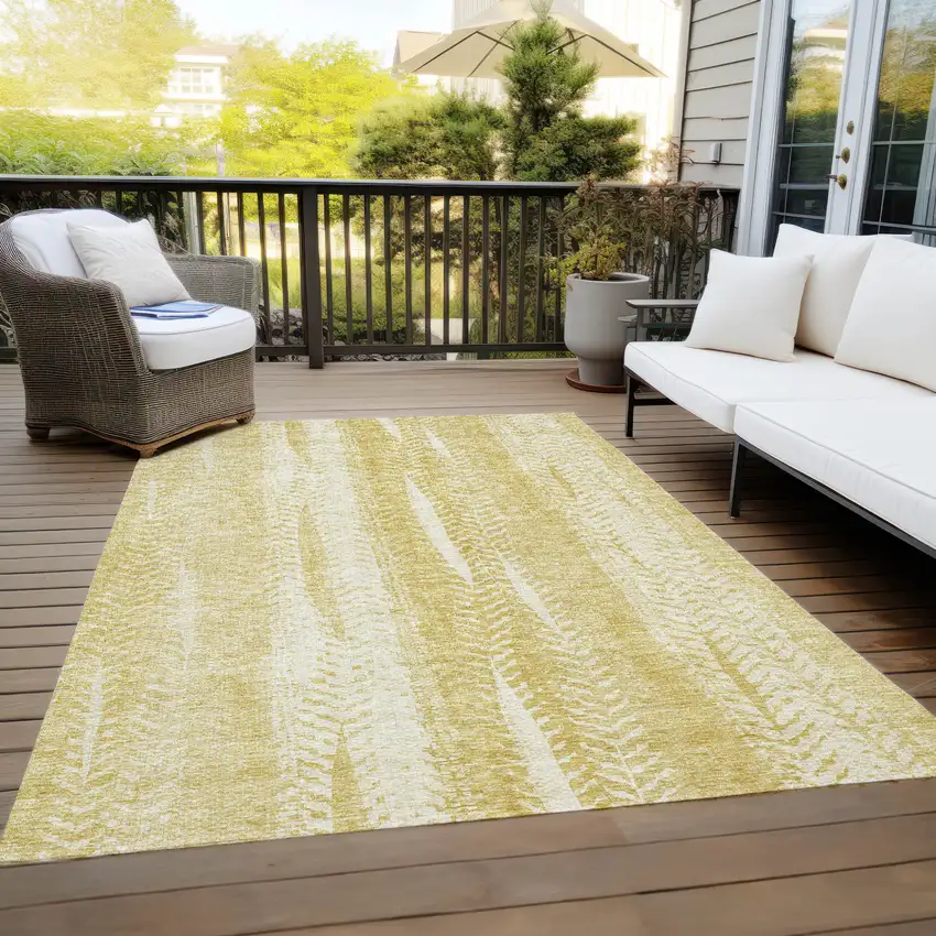Gold Wheat And Ivory Botanical Leaves Washable Indoor Outdoor Area Rug Photo 9