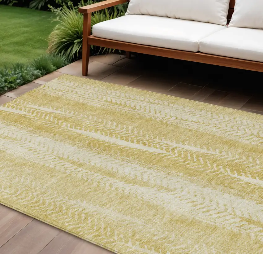 Gold Wheat And Ivory Botanical Leaves Washable Indoor Outdoor Area Rug Photo 1