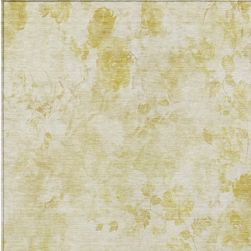 Gold Wheat And Ivory Floral Washable Indoor Outdoor Area Rug Photo 5