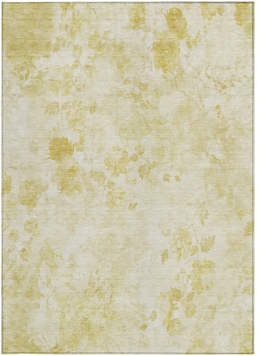 Gold Wheat And Ivory Floral Washable Indoor Outdoor Area Rug Photo 6