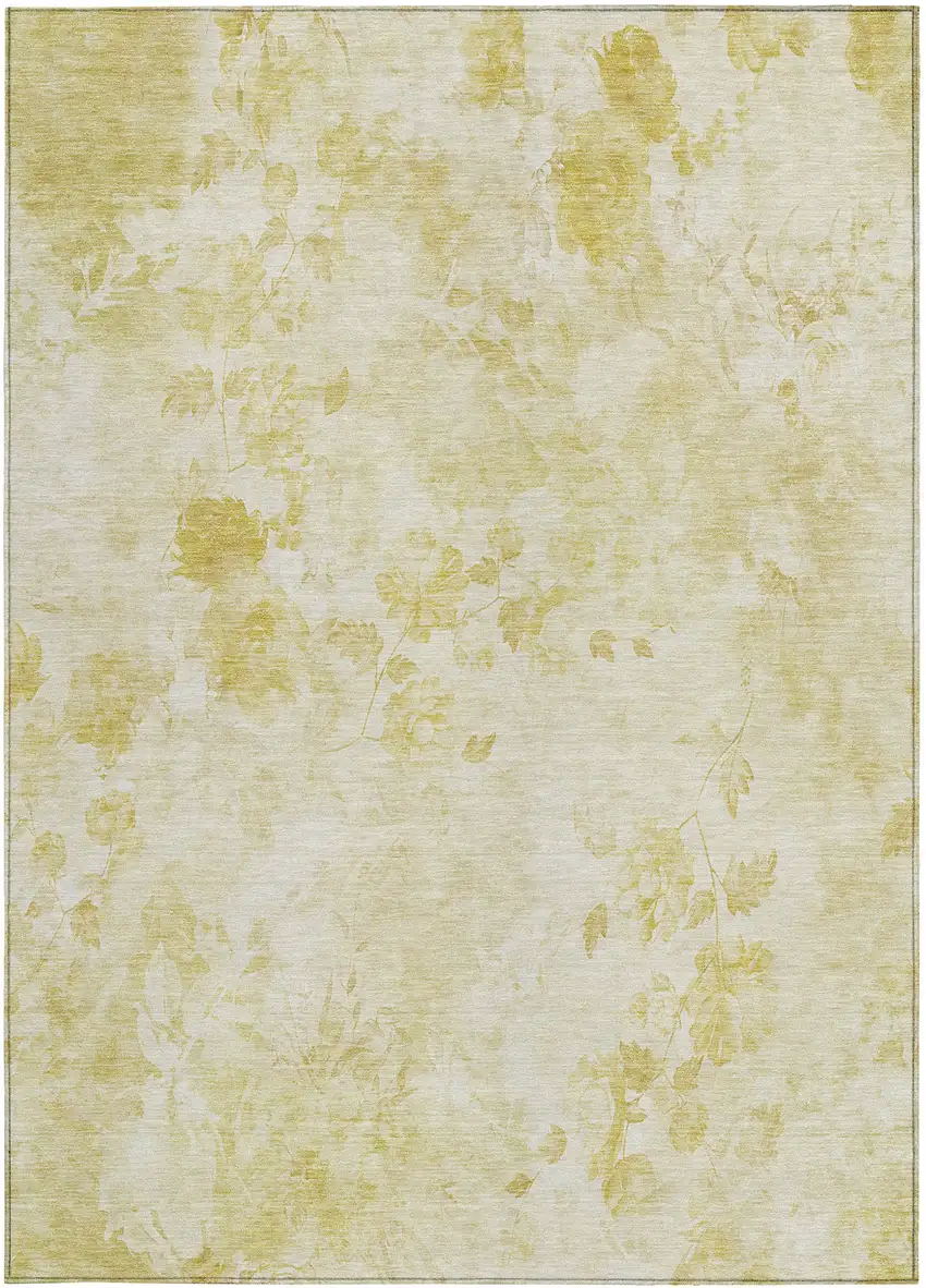 Gold Wheat And Ivory Floral Washable Indoor Outdoor Area Rug Photo 6