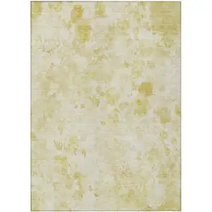 Photo of Gold Wheat And Ivory Floral Washable Indoor Outdoor Area Rug