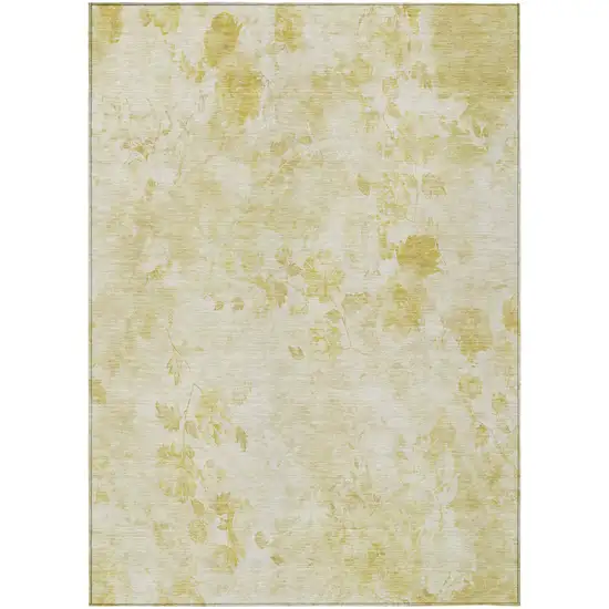 Gold Wheat And Ivory Floral Washable Indoor Outdoor Area Rug Photo 1
