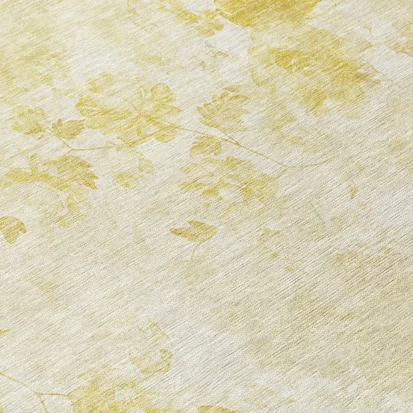 Gold Wheat And Ivory Floral Washable Indoor Outdoor Area Rug Photo 8