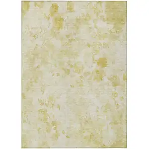 Photo of Gold Wheat And Ivory Floral Washable Indoor Outdoor Area Rug