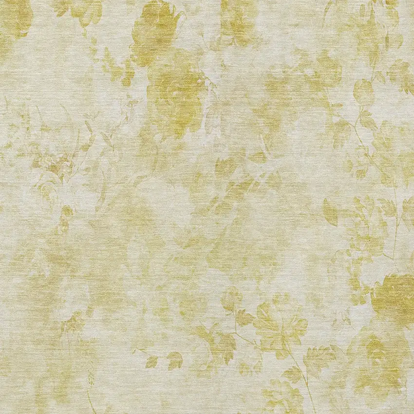 Gold Wheat And Ivory Floral Washable Indoor Outdoor Area Rug Photo 4