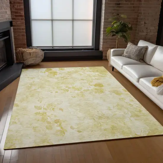 Gold Wheat And Ivory Floral Washable Indoor Outdoor Area Rug Photo 8