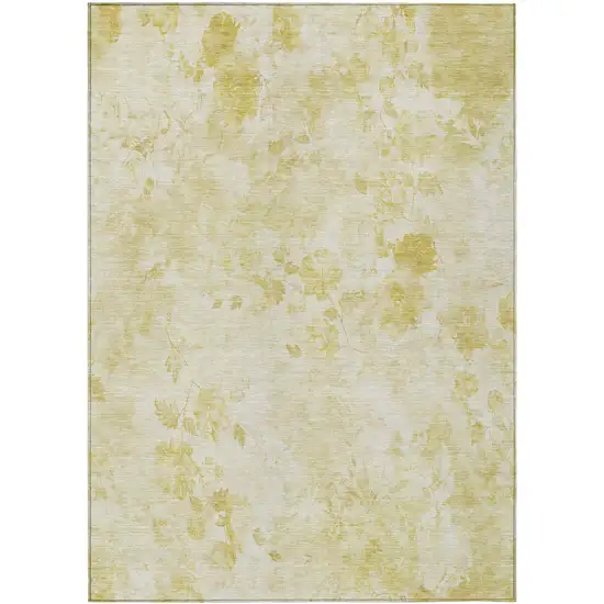Gold Wheat And Ivory Floral Washable Indoor Outdoor Area Rug Photo 1
