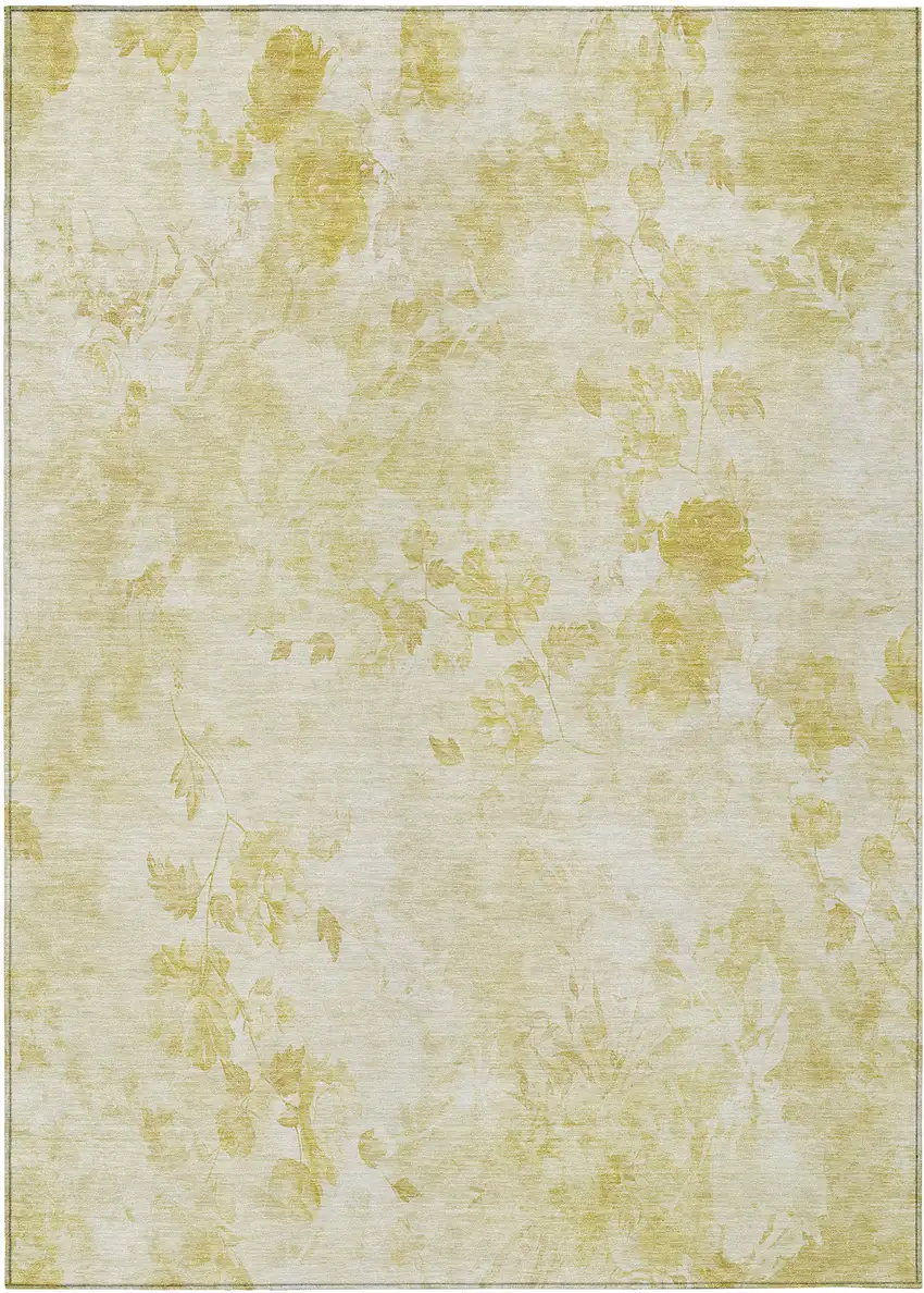 Gold Wheat And Ivory Floral Washable Indoor Outdoor Area Rug Photo 1