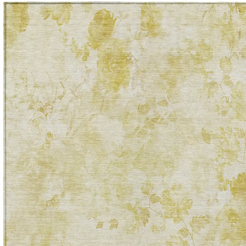 Gold Wheat And Ivory Floral Washable Indoor Outdoor Area Rug Photo 5
