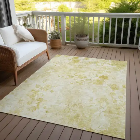 Gold Wheat And Ivory Floral Washable Indoor Outdoor Area Rug Photo 7
