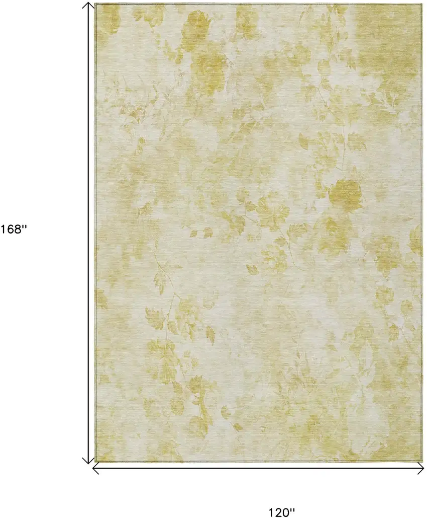 Gold Wheat And Ivory Floral Washable Indoor Outdoor Area Rug Photo 7