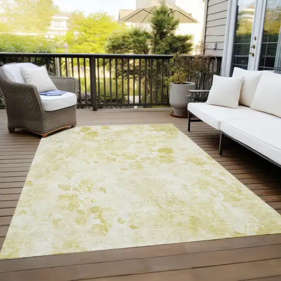 Gold Wheat And Ivory Floral Washable Indoor Outdoor Area Rug Photo 9