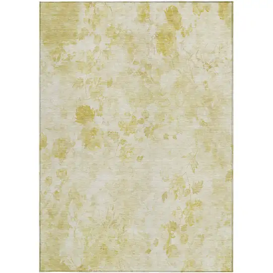 Gold Wheat And Ivory Floral Washable Indoor Outdoor Area Rug Photo 2
