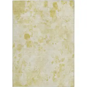 Photo of Gold Wheat And Ivory Floral Washable Indoor Outdoor Area Rug