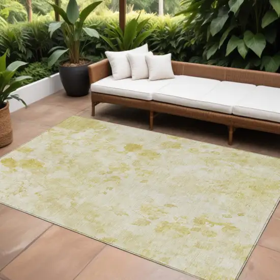Gold Wheat And Ivory Floral Washable Indoor Outdoor Area Rug Photo 1