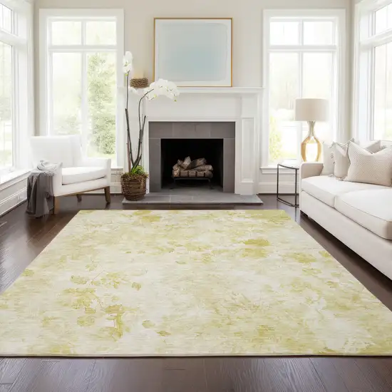 Gold Wheat And Ivory Floral Washable Indoor Outdoor Area Rug Photo 7