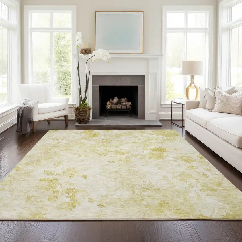Gold Wheat And Ivory Floral Washable Indoor Outdoor Area Rug Photo 7